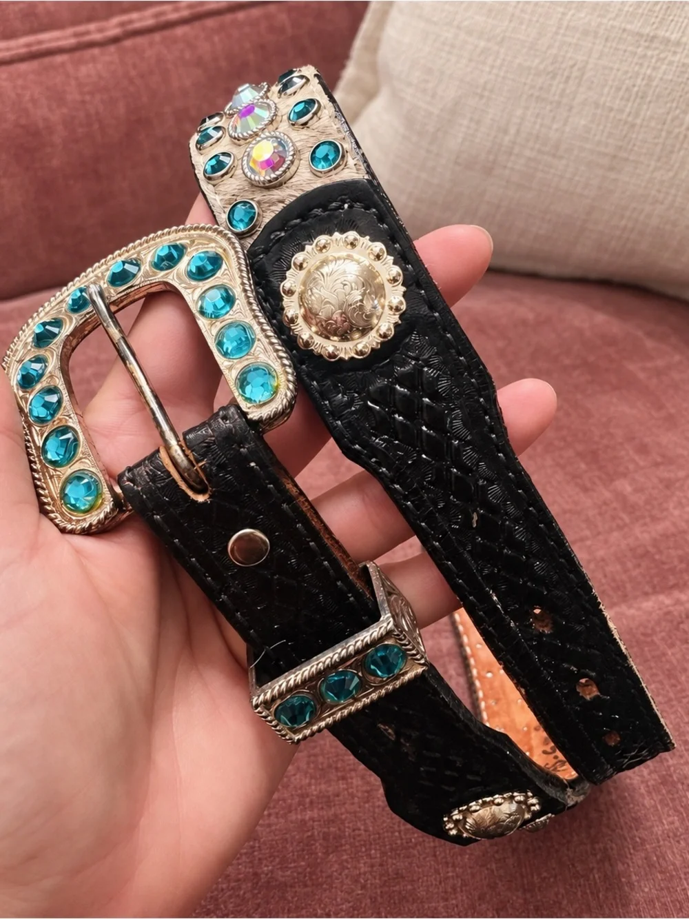 Double J Saddlery Hair-On Rhinestone Western Belt Size 32